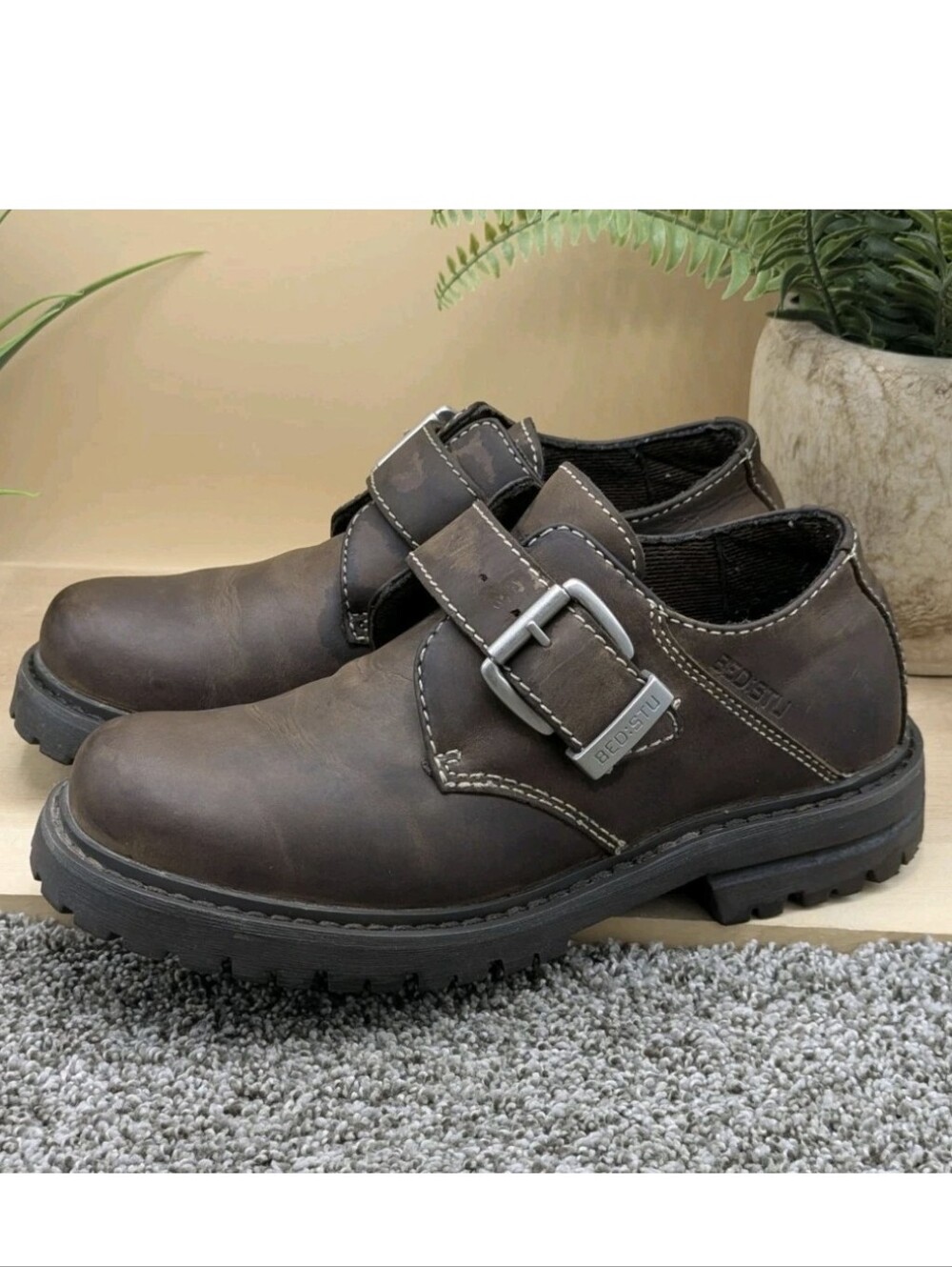 Bed Stu Brown Leather Mens Size 10 Chunky Soles Buckle Strap
